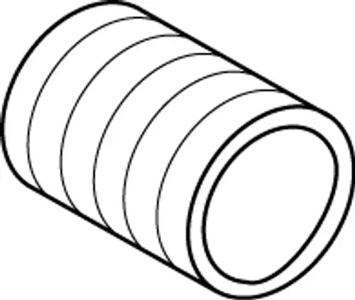 Zylindrisches Bauteil mit gewellter Oberfläche, aus Kunststoff. Teilweise sichtbare Öffnungen an den Enden, ideal für Anwendungen von Ideal Standard.